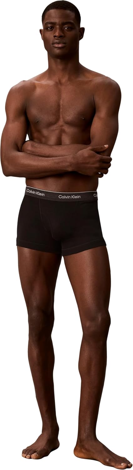 Calvin Klein Herren 3er Pack Boxershorts Trunks mit Logobund S Purple (Black W/ Black Wb/Black W/ Da