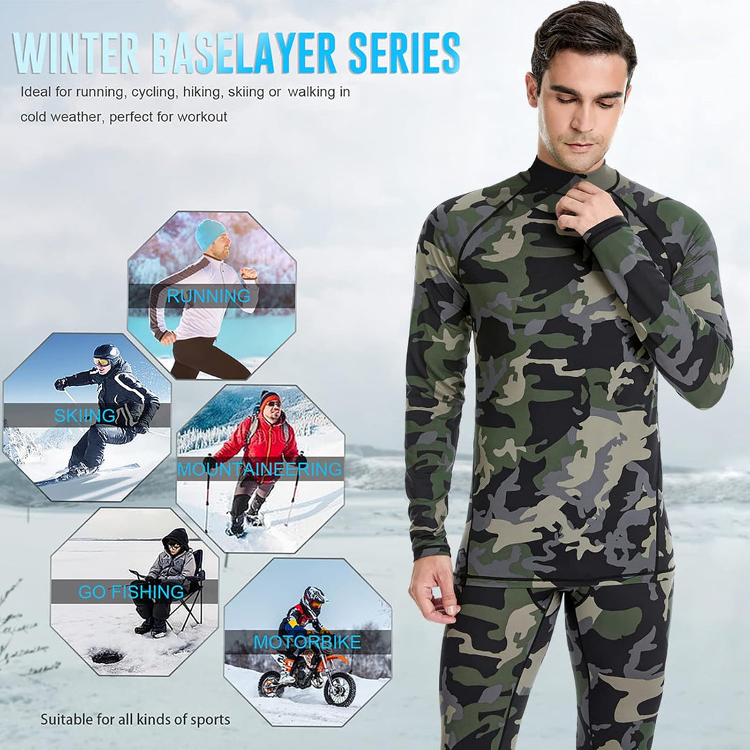 MeetHoo Thermounterwäsche Herren, Funktionsunterwäsche mit Rollkragen Skiunterwäsche Winter Thermowä