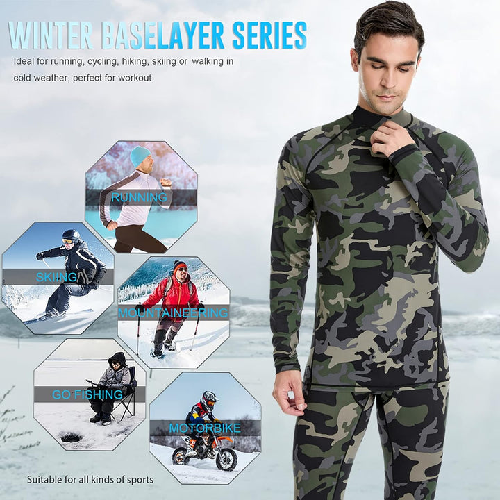 MeetHoo Thermounterwäsche Herren, Funktionsunterwäsche mit Rollkragen Skiunterwäsche Winter Thermowä