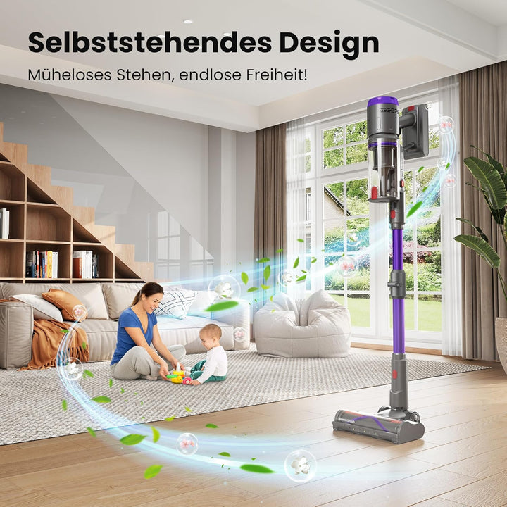 Akku Staubsauger 600W/58kPa/75Min, Staubsauger Kabellos mit Tierhaar-Entfilzer und Elektrorasierer,