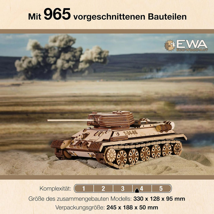 EWA Eco-Wood-Art 3D Puzzle Erwachsene 3D Holzpuzzle mit Gummibandmotor, Rädern &amp; rotierender Kanone