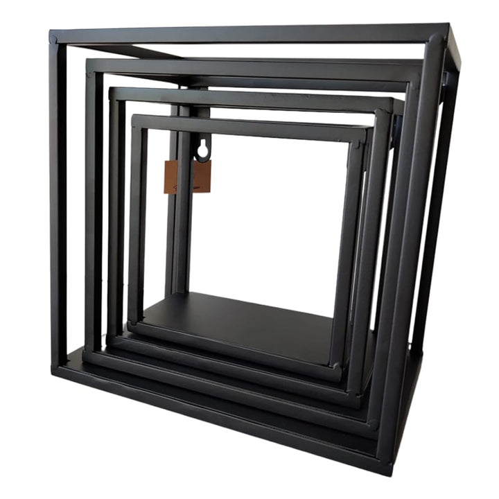 Hansmeier® Wandregal aus Metall | Metallbox | 4er Set | Schwarz | Moderne Boxen für Wohnzimmer, Küch