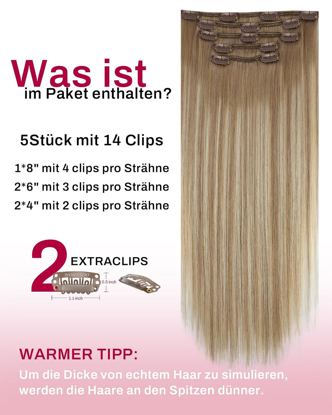 Moresoo Ombre Echthaar Extensions Clip Braun Remy Haarextension Echthaar Clip Hellbraun mit Goldblon