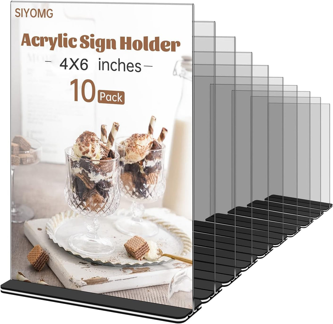 SIYOMG Acryl Schildhalter, 10 Pack 15x10 cm Klarer Kunststoff Display-Ständer, Doppelseitige Vertika