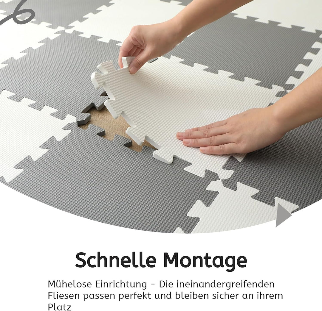 20 Stück Eva Puzzlematten Bodenschutzmatten aus Eva-Schaumstoff, Gesamtmass 114x142x1 cm, Grau & Wei
