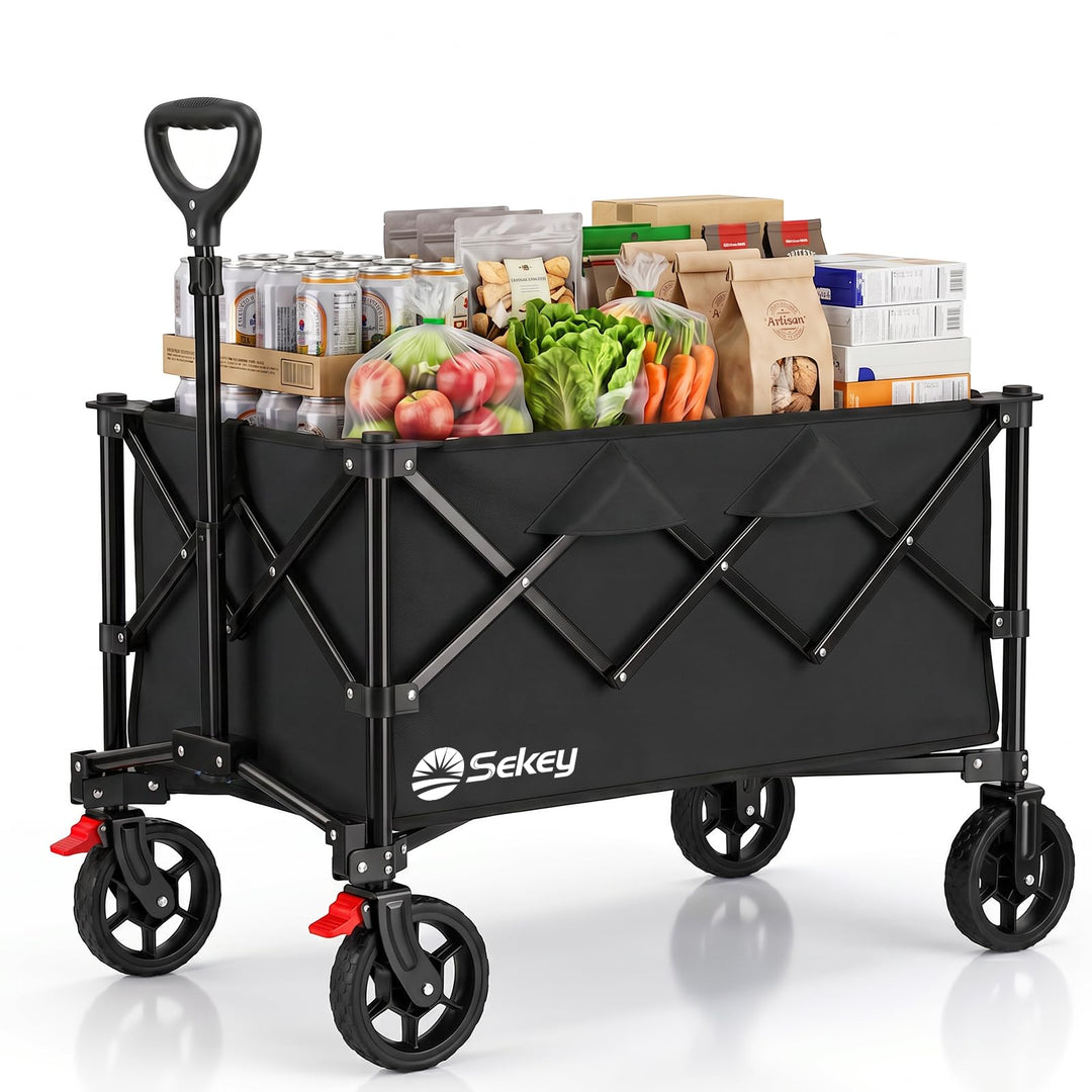 Sekey Bollerwagen Faltbar 135L 150KG Belastbar, Transportwagen klappbar mit Geländereifen mit Bremse