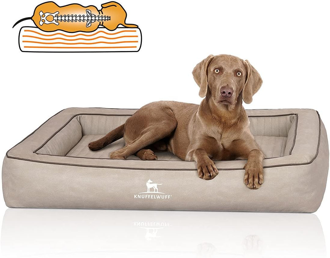Knuffelwuff Orthopädisches Hundebett aus Laser gestepptem Kunstleder Montego M-L 85 x 65cm Grau, M-L