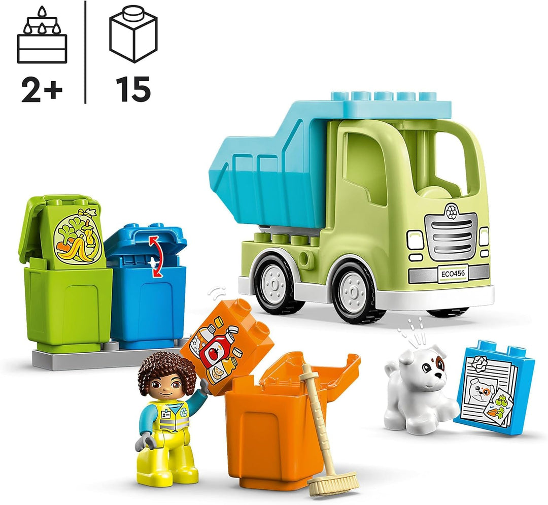LEGO 10987 DUPLO Recycling-LKW Müllwagen-Spielzeug, Lern- und Farbsortier-Spielzeug für Kleinkinder