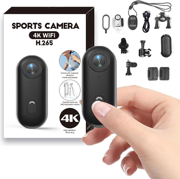 4K Mini Action Kamera Ultra-Kompakt POV Bodycam, wasserdichte Sportkamera mit 120Min Aufnahme, WiFi