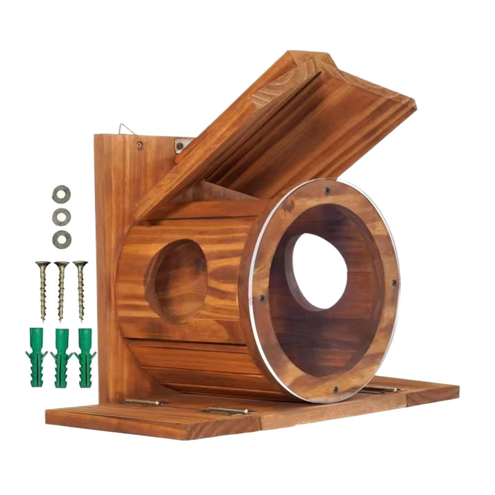 Futterstation für Eichhörnchen Haus aus Holz, Futterbox mit Belüftungslöchern | wasserdichte Box für
