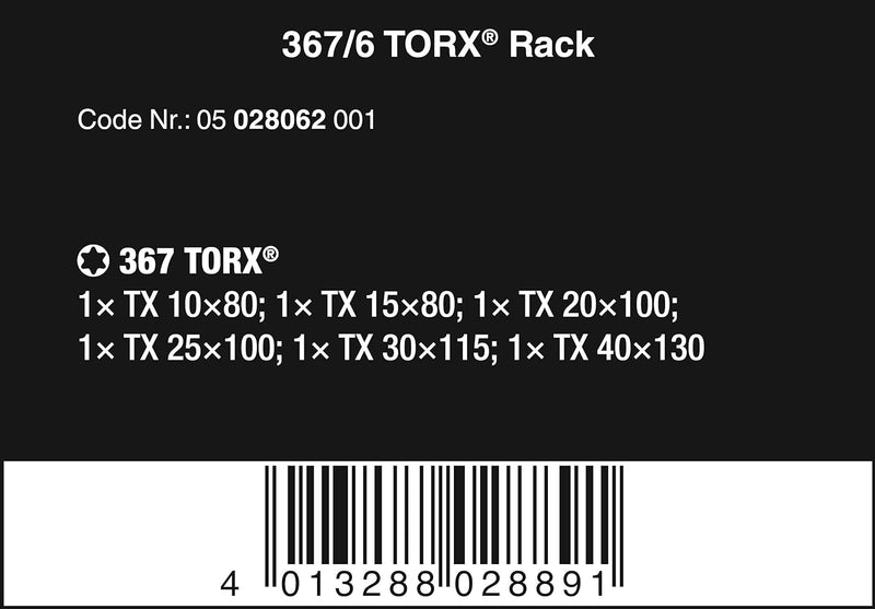 Wera 367/6 Schraubendrehersatz Kraftform Plus TORX® + Rack, 6-teilig, 05028062001 & 05006147001 160