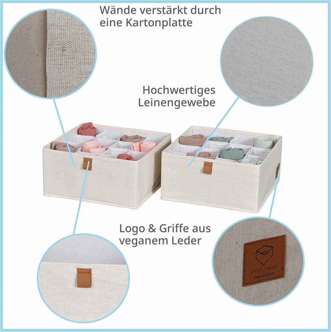 LOVE IT STORE IT Premium Schubladen Organizer 2-teilig - Schrank Organizer aus Stoff - 16 Fächer für