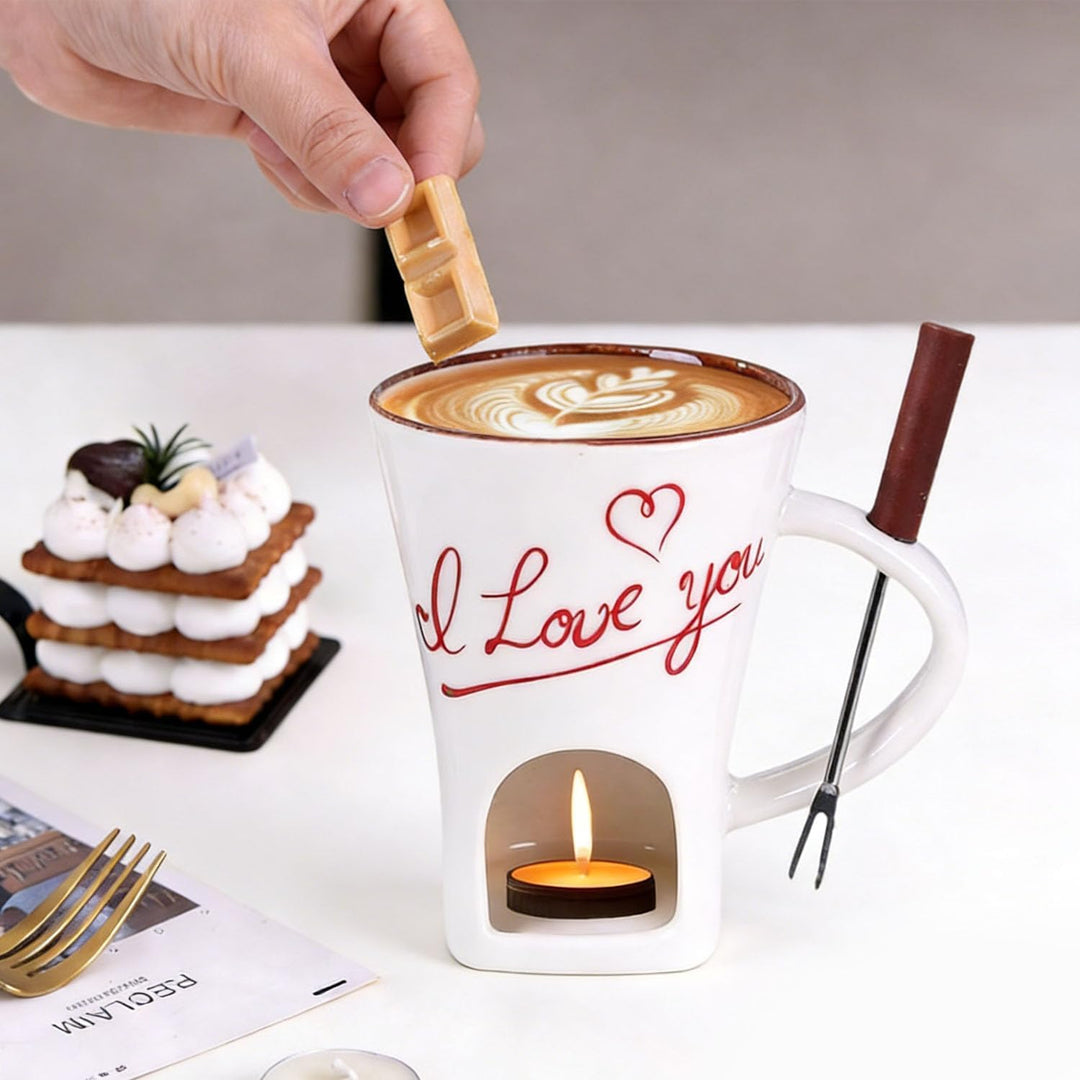 Schokoladen Fondue Becher Set, 130ml Keramik Schokoladenfondue Tasse, Schokoladen-Hot-Pot-Schmelzbec