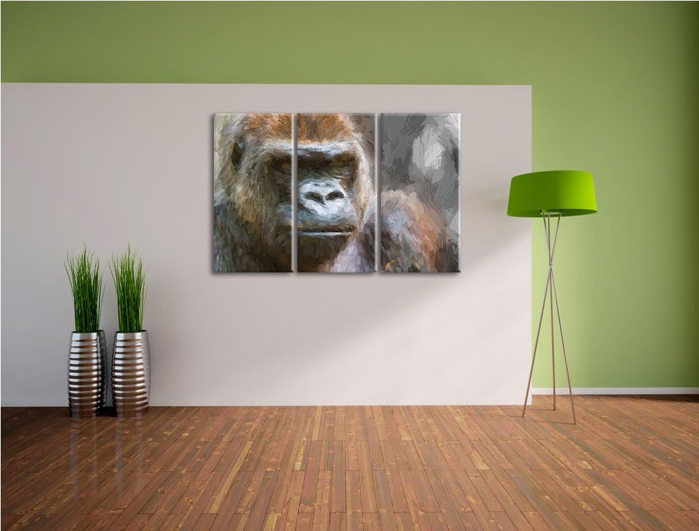 stolzer Gorilla schwarz/weiss Deluxe 3-Teiler Leinwandbild 120x80 Bild auf Leinwand, XXL riesige Bil