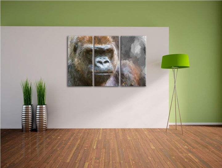 stolzer Gorilla schwarz/weiss Deluxe 3-Teiler Leinwandbild 120x80 Bild auf Leinwand, XXL riesige Bil