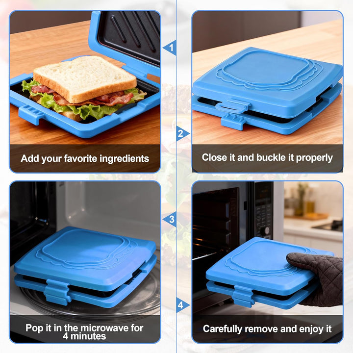 Sandwichmaker Mikrowellen, Sandwichtoaster 16 x 16 cm, Kontaktgrill Abnehmbare Platten und Silikonsc