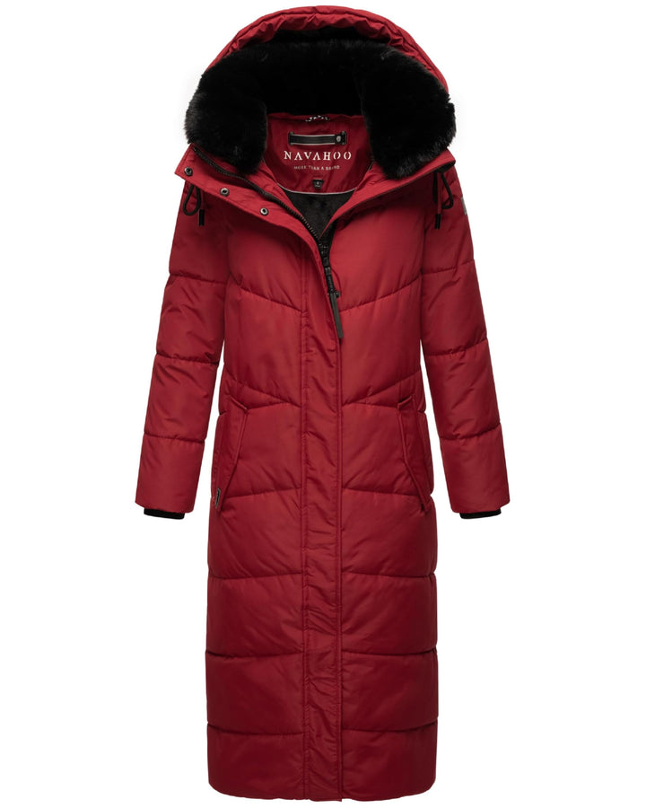 Navahoo Damen Wintermantel warmer Steppmantel extralang mit abnehmbarer Kapuze Hingucker XIV XS-5XL