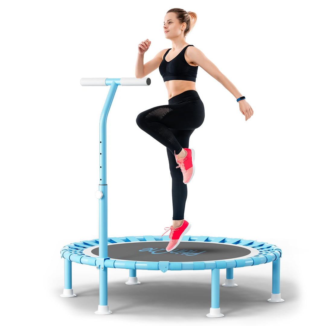 200KG Faltbares Fitness Mini Trampolin Ø 102CM mit Bungee Bänder, 5-Fach Verstellbarer Schaumstoffgr