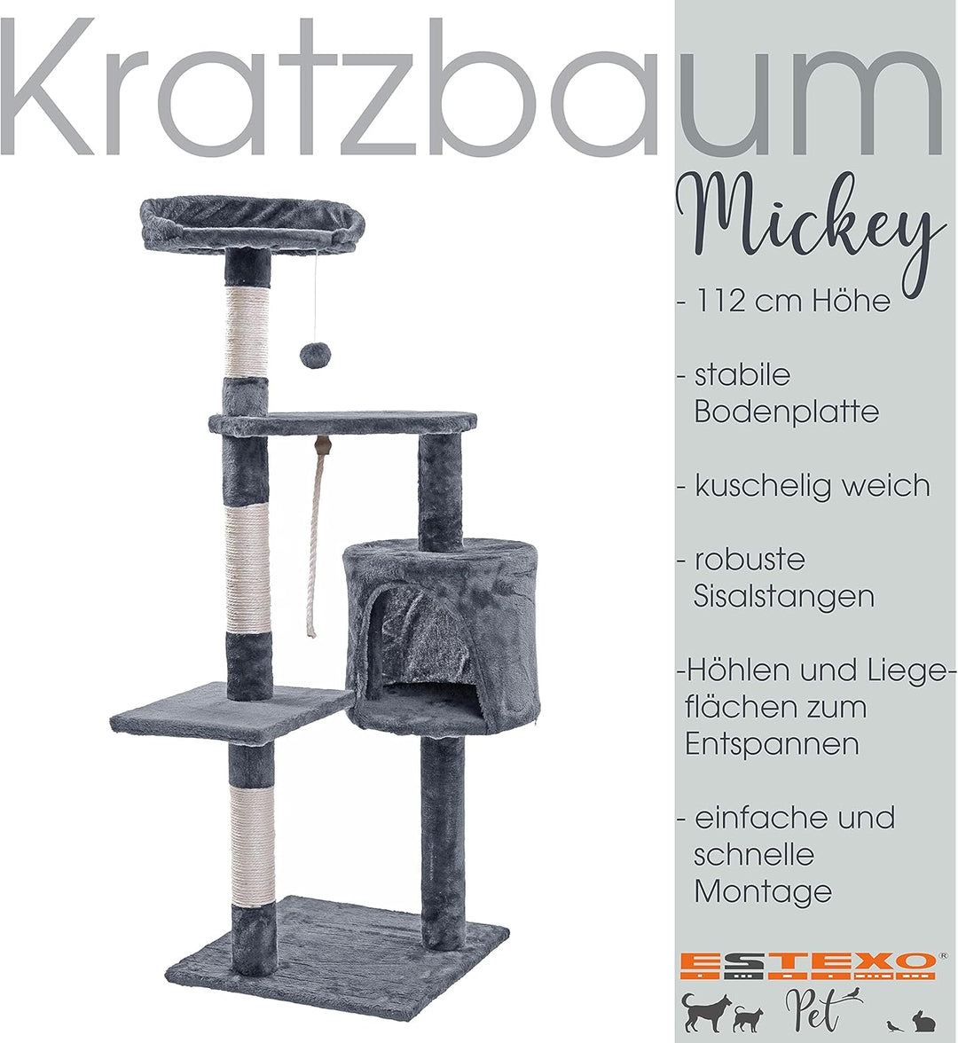 ESTEXO Katzenkratzbaum Kratzbaum Katzenbaum 112 cm Spielbaum XL Kletterbaum für Katzen Kratzmöbel Sp