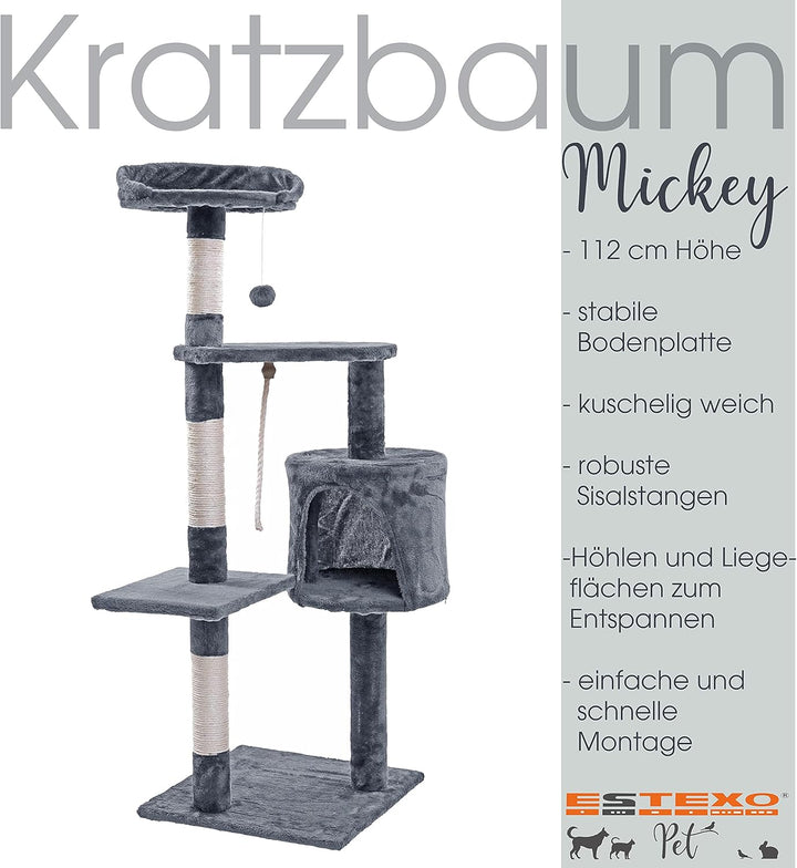ESTEXO Katzenkratzbaum Kratzbaum Katzenbaum 112 cm Spielbaum XL Kletterbaum für Katzen Kratzmöbel Sp