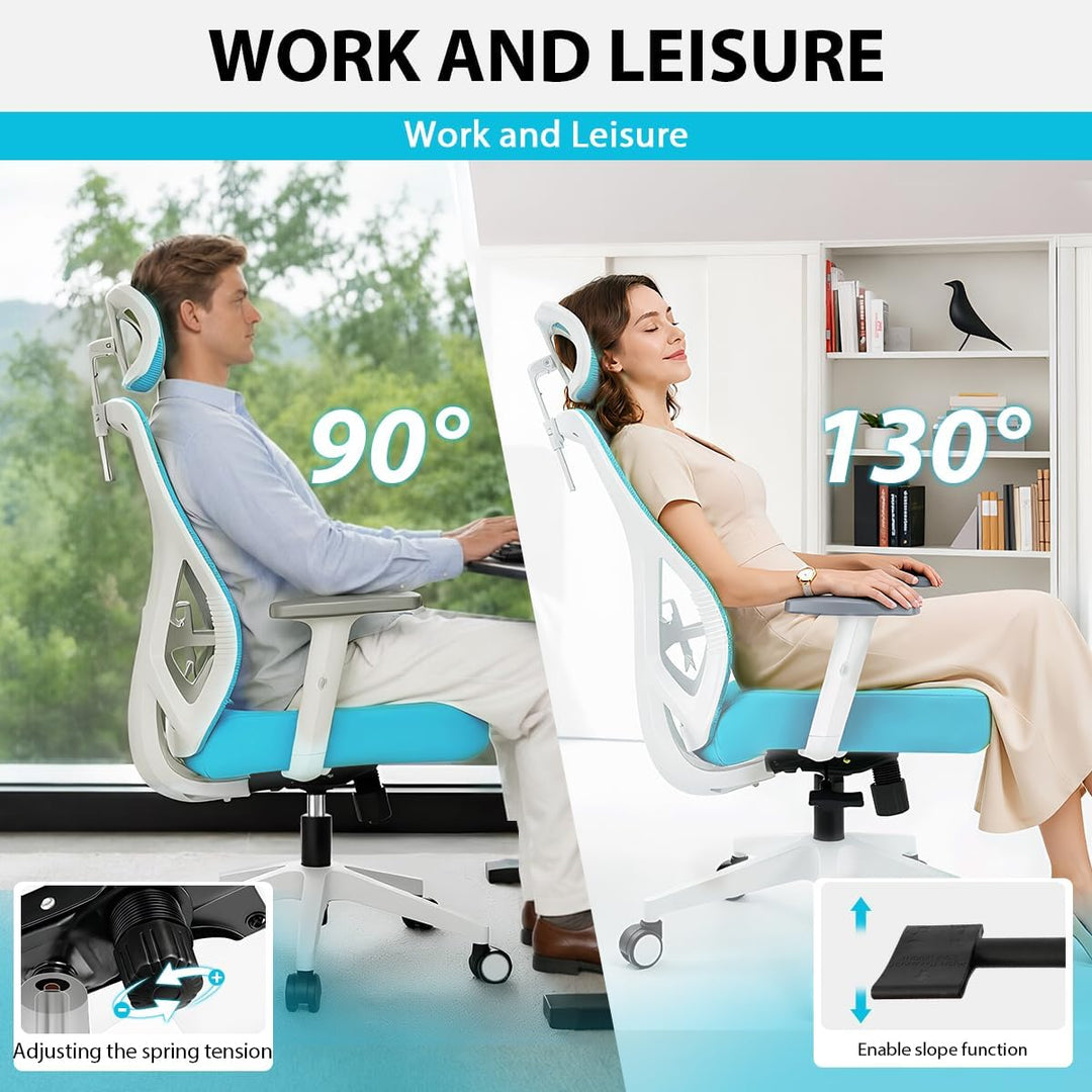Durrafy Ergonomischer Bürostuhl mit Verstellbarer Kopfstütze – Komfortabler Schreibtischstuhl mit Le