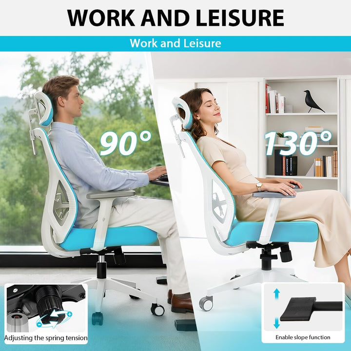 Durrafy Ergonomischer Bürostuhl mit Verstellbarer Kopfstütze – Komfortabler Schreibtischstuhl mit Le