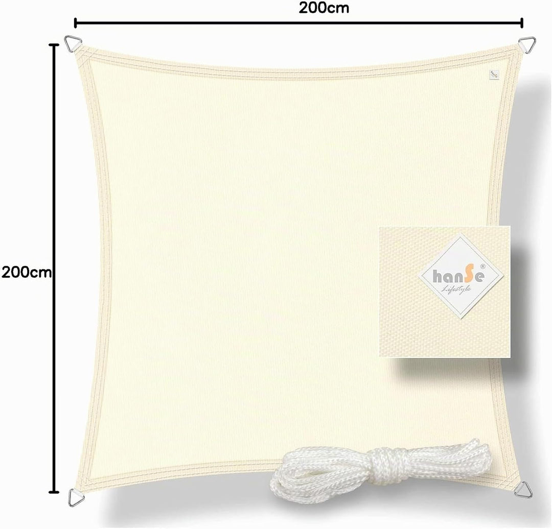hanSe Sonnensegel quadratisch, Segeltuch Quadrat, 2x2 m in Creme, aus 100% Polyester, wetterbeständi