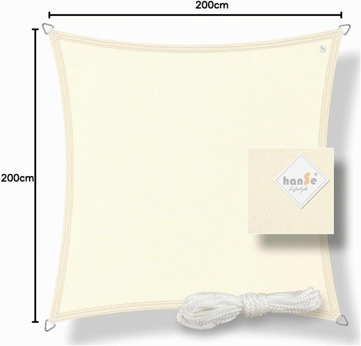 hanSe Sonnensegel quadratisch, Segeltuch Quadrat, 2x2 m in Creme, aus 100% Polyester, wetterbeständi