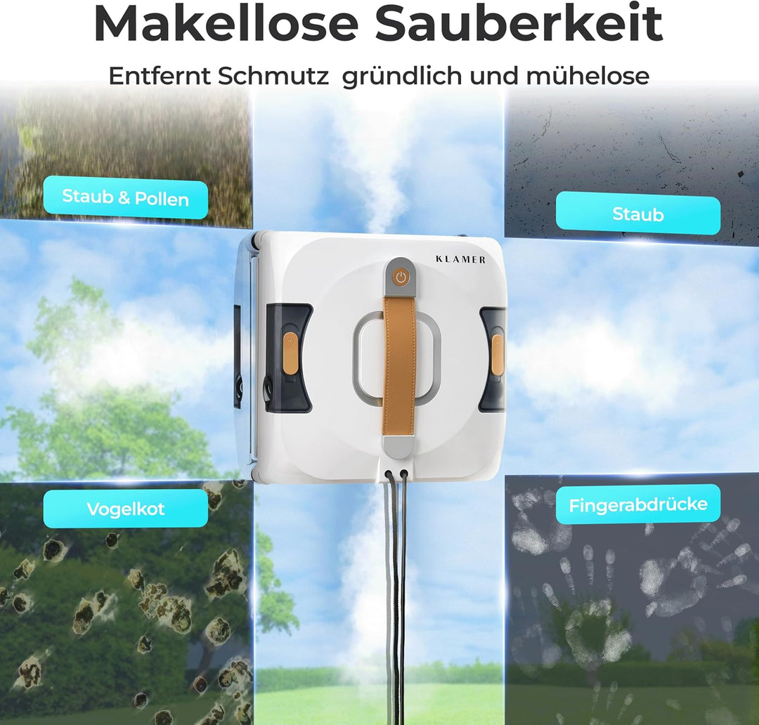 KLAMER Fensterputzroboter 3500 Pa – automatischer Fensterreiniger mit 100 ml Doppelwassertank, Nassr