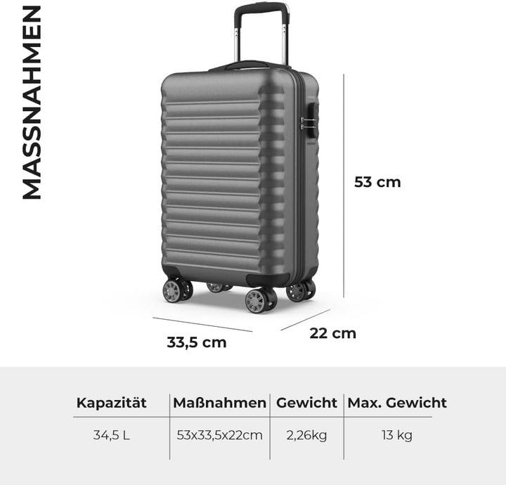 NUMADA Upfly 20' ABS-Handgepäck Koffer (53x33,5x22Cm) mit Kombinationsverschluss und 4 doppelten 360