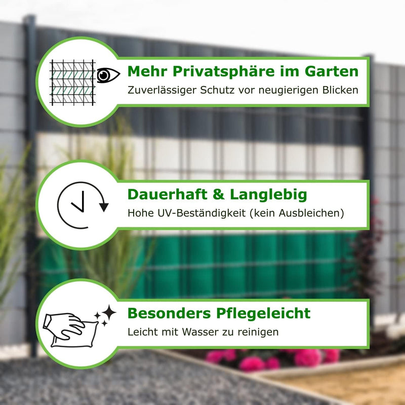 workingHOUSE PVC Sichtschutzstreifen für Doppelstabmattenzaun - 450g/m² 50 m x 19 cm - Zaunsichtschu