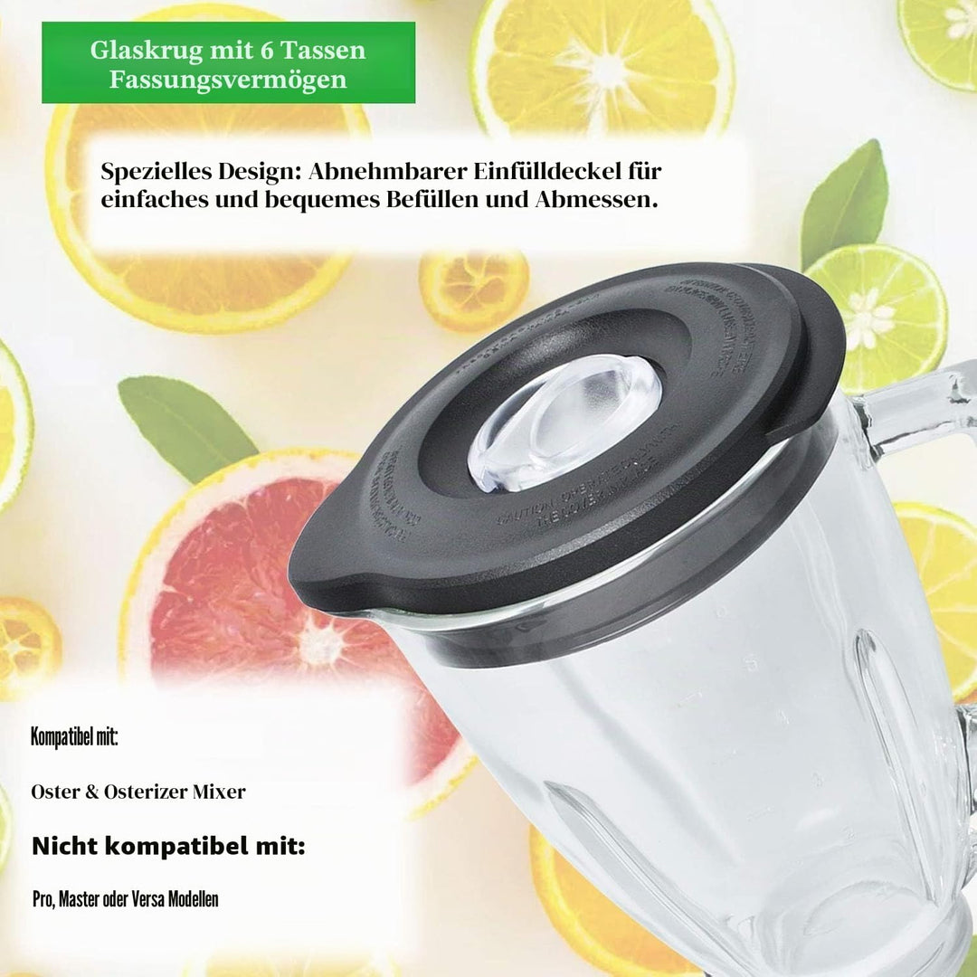 Ersatz Kompatibel mit Oster und Osterizer Standmixer, Runder Glaskrug 6 Tassen 1,5L mit Deckel Kompa