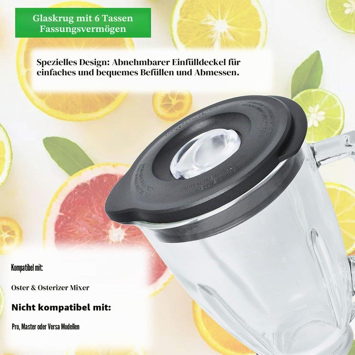 Ersatz Kompatibel mit Oster und Osterizer Standmixer, Runder Glaskrug 6 Tassen 1,5L mit Deckel Kompa