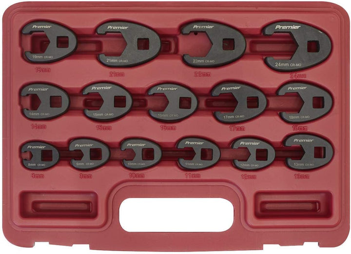 SEALEY Krähenfuss 15PC Maulschlüssel-Satz 3/8 "SQ DRIVE Metric 8mm-24mm Silber, 8mm-24mm Silber