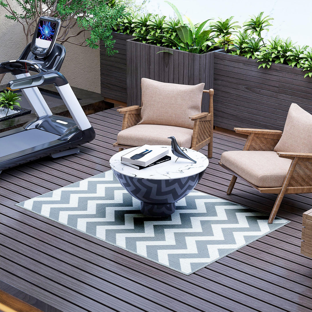 Outsunny Outdoor-Teppich, wasserdichter Kunststoffteppich, Balkonteppich mit doppelseitigem Design,