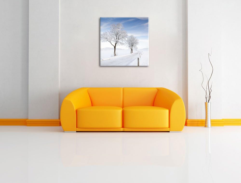 Pixxprint Baum im Schnee, Format: 70x70 auf Leinwand, XXL riesige Bilder fertig gerahmt mit Keilrahm