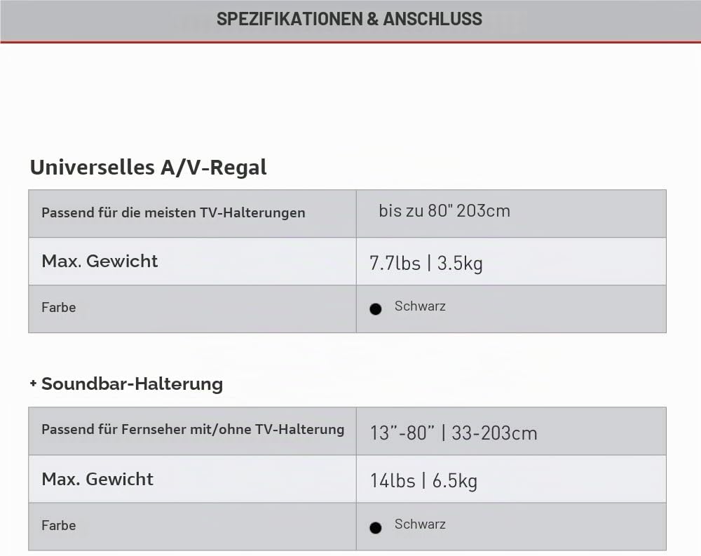 Barkan Universal Soundbar Halterung &amp; Regal Multimedia, für die Montage über oder unter TV, für 13 -
