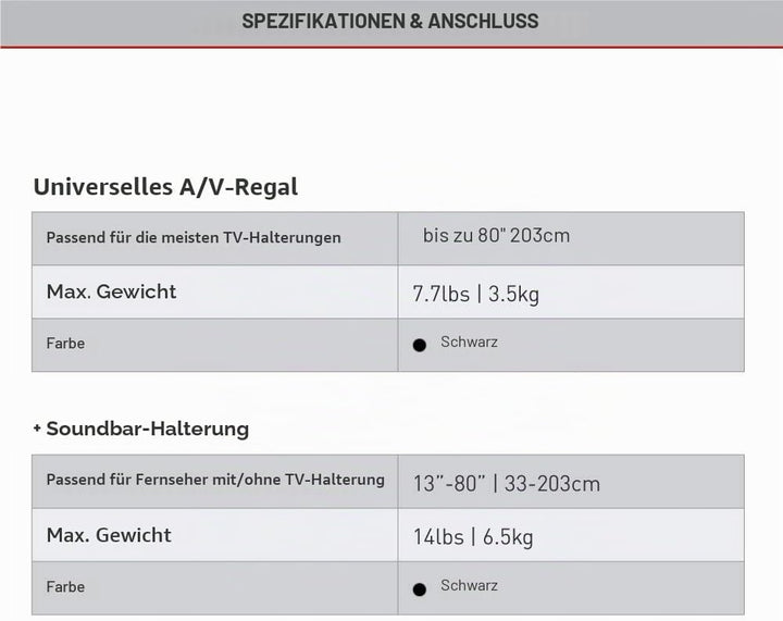 Barkan Universal Soundbar Halterung &amp; Regal Multimedia, für die Montage über oder unter TV, für 13 -