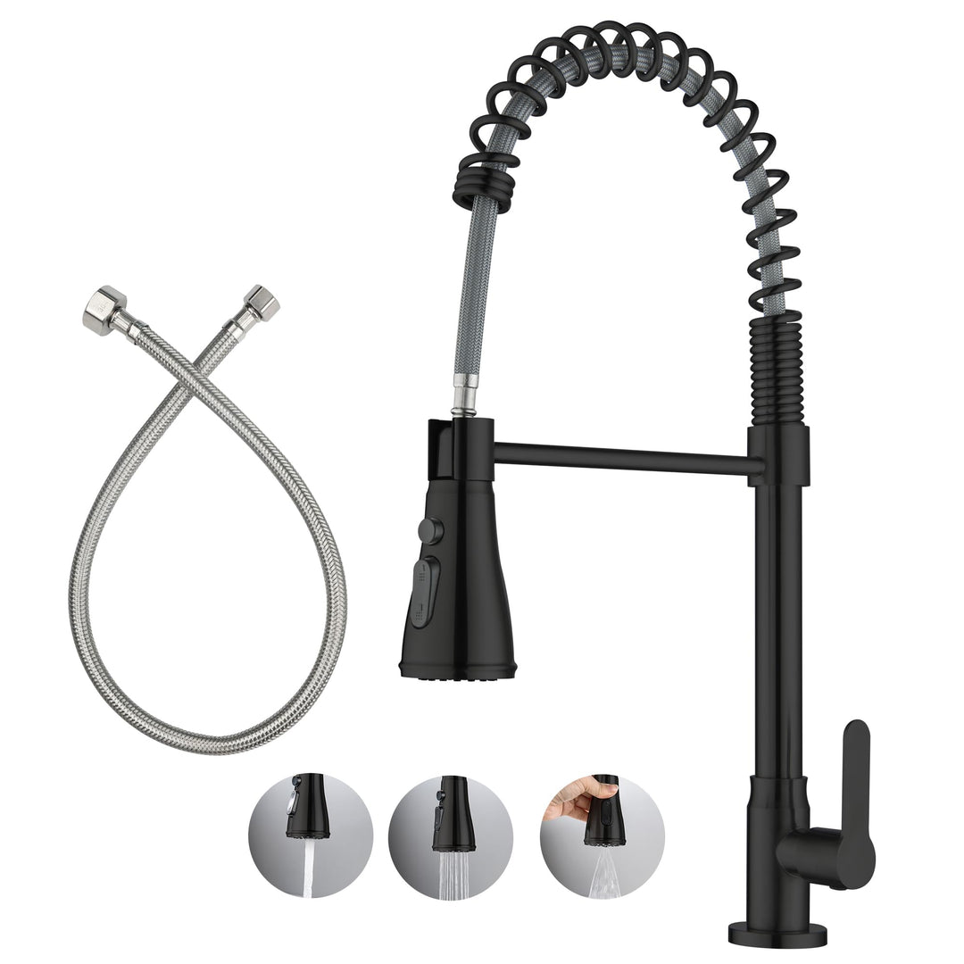 LIWEIKE Wasserhahn Kaltwasser Schwarz, 360° Drehbarer Kaltwasser armaturen mit 3 Strahlarten Wasserh