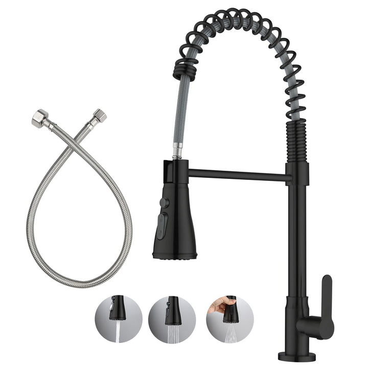 LIWEIKE Wasserhahn Kaltwasser Schwarz, 360° Drehbarer Kaltwasser armaturen mit 3 Strahlarten Wasserh