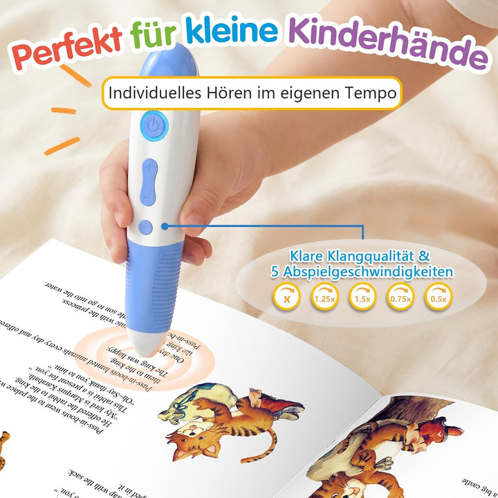 Interaktiver Lernstift mit 10 englischen Geschichtenbüchern, Vorlesestift für Kinder ab 2–5 Jahren,