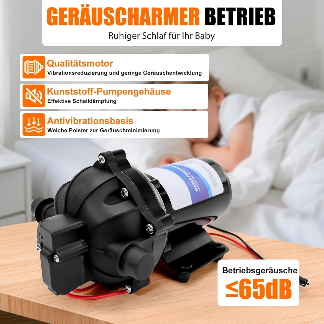 12-V-Membranpumpe, RV-Wasserpumpe, 5,0 GPM / 18,93 L/min, 70 PSI Wasserpumpe selbstansaugend mit Dru