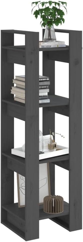 Bussandri Exclusive - Bücherregal/Raumteiler Grau 41x35x125 cm Massivholz Kiefer