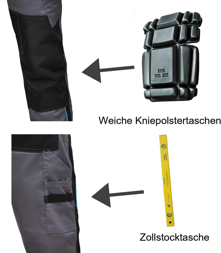 WORK IDEA Herren Stretch-Arbeitshose mit zahlreichen Taschen und Werkzeugtaschen Grau 46, Grau 46
