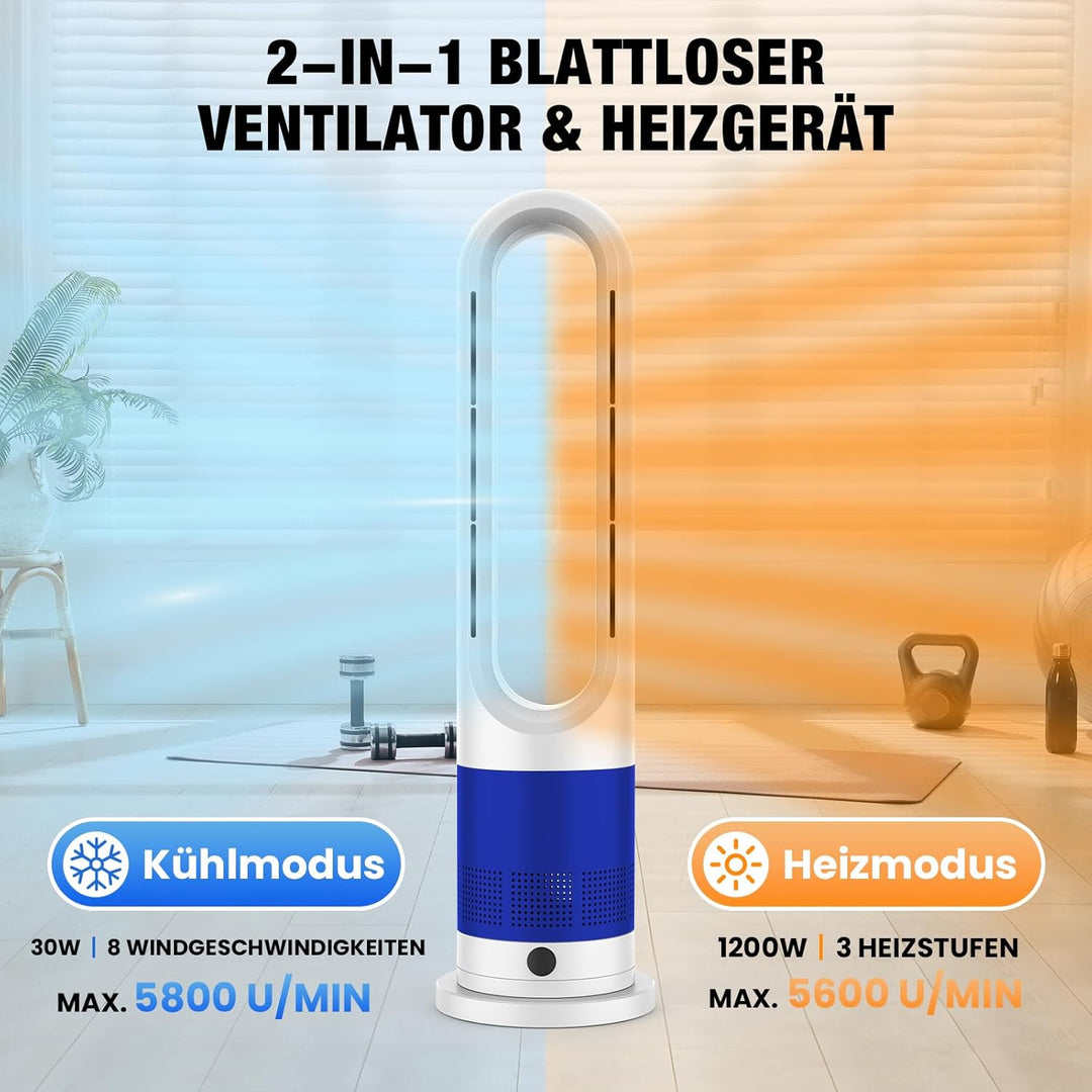 Turmventilator, Rotorlos Ventilator mit Kühlung und Heizen, Luftkühler sehr Leise, 8 Stufen Tower-Ve