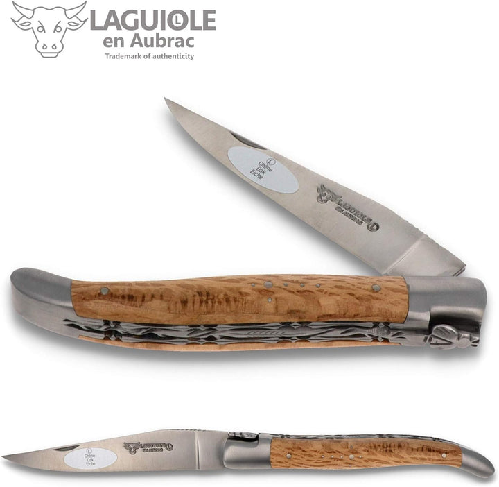 Laguiole en Aubrac Taschenmesser L0712GOIF 12 cm Doppelplatine, Griffschalen Grüne Eiche, Klinge 10
