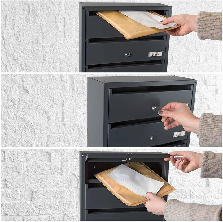 Profirst Briefkastenanlage Maildrop 4 Anthrazit Stahl Zylinderschloss je 2 Schlüssel für 4 Parteien