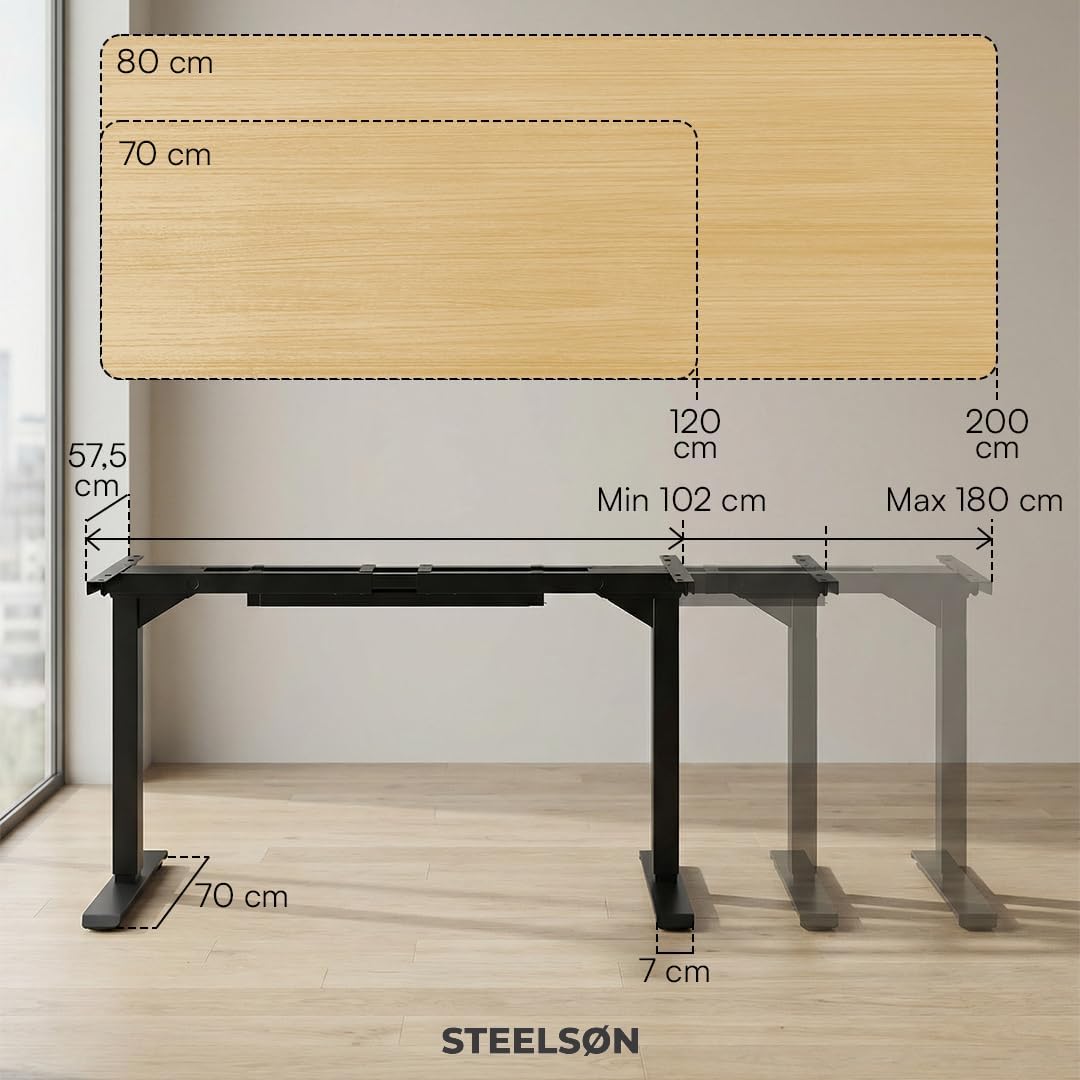 STEELSØN Altara höhenverstellbarer Schreibtisch Gestell elektrisch schwarz – extrem stabile Tischbei
