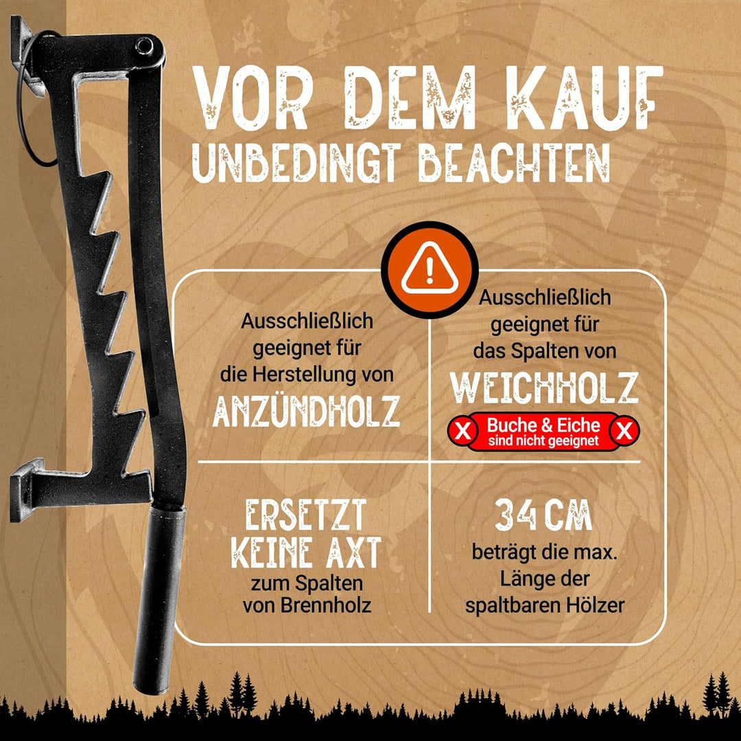BearClaw NEU Holzspalter manuell - Anzündholz Spalter zur Wandmontage - Handholzspalter, Spanmesser,