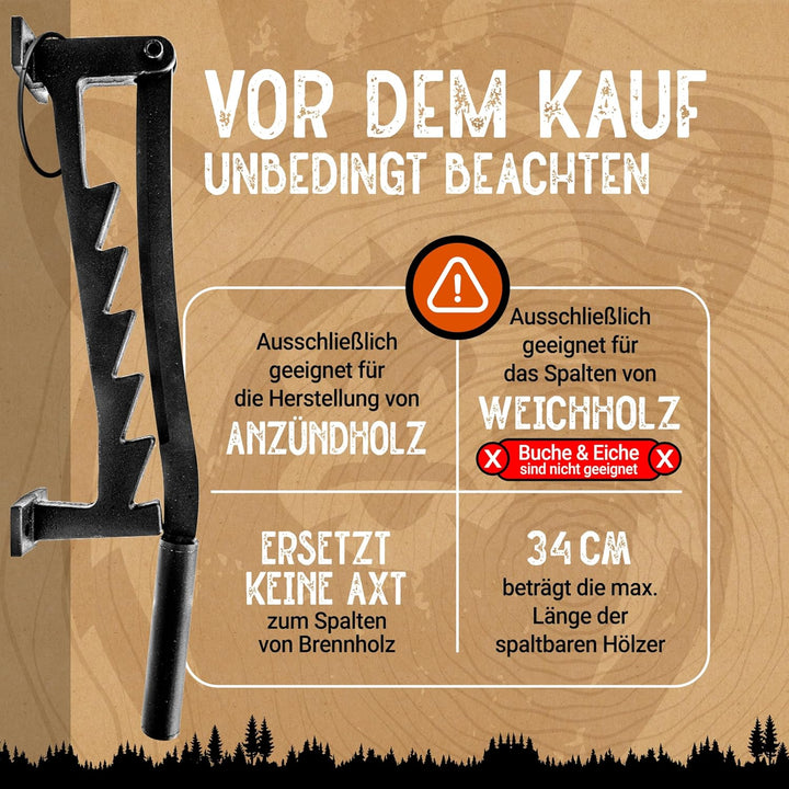 BearClaw NEU Holzspalter manuell - Anzündholz Spalter zur Wandmontage - Handholzspalter, Spanmesser,